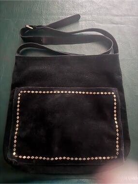 Steve Madden Black Suede Crossbody Bag with Gold Stud Trim